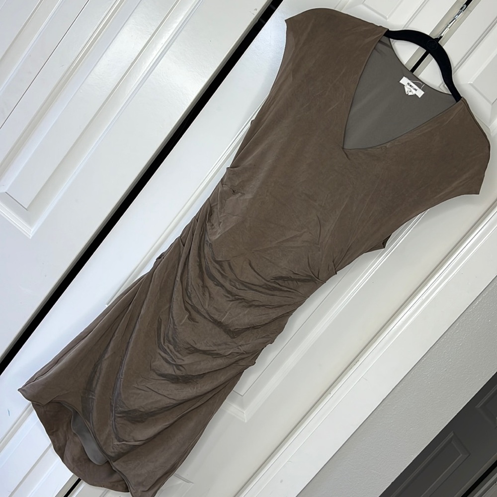 HELMUT LANG Torrent Side Rouched Sleeveless Dress V-Neck